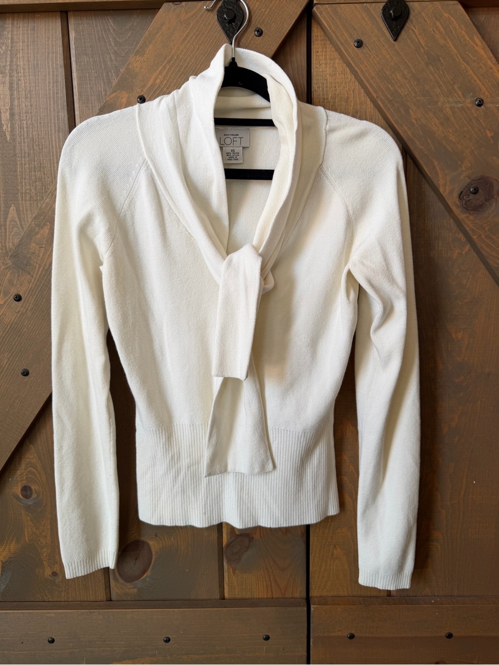 LOFT Cream Tie-Front Cowl Sweater